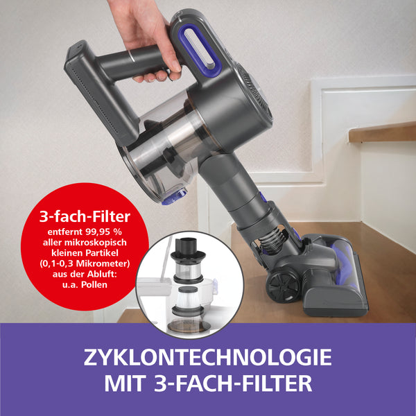 CLEANmaxx Akku-Zyklon-Staubsauger - 3-fach-Filter - anthrazit/blau