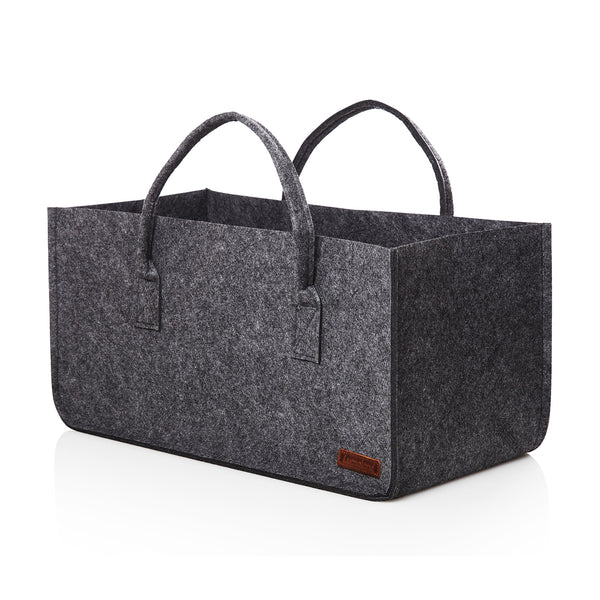 LUMALAND Kaminholztasche aus Filz, rechteckig mit Tragegriff, ca. 50 x 25 x 25 cm in Schwarz für Kaminholz und mehr.