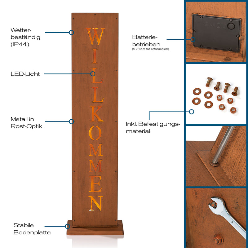 Hoberg LED Rost-Schild mit Willkommen