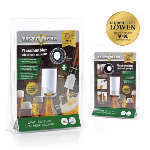 Taste Hero Flaschenaufsatz für Glas- & PET-Flaschen, sorgt für frisch gezapftes Biererlebnis durch spezielle Siebstruktur und mehr Sauerstoffkontakt.