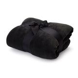 Lumaland TV Kuscheldecke mit Ärmeln aus weichem Coral Fleece mit Handytasche + Fußtasche - 150 x 180 + 35 cm - schwarz