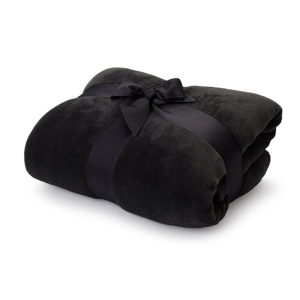 LUMALAND TV Kuscheldecke mit Ärmeln aus weichem Coral Fleece mit Handytasche + Fußtasche - 150 x 180 + 35 cm - schwarz