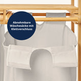 LUMALAND Bambus Wäschekorb mit 2 ausziehbaren Wäschesacken - 73 x 64 x 33 cm - Weiß