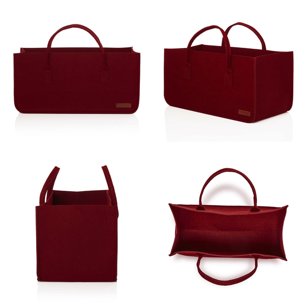 LUMALAND Kaminholztasche aus Filz mit Tragegriff 50x25x25 cm in Rot, rechteckig, ideal für Holz und Aufbewahrung.